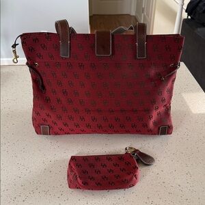 Dooney & Bourke Red and Brown Monogram Shoulder Bag Set